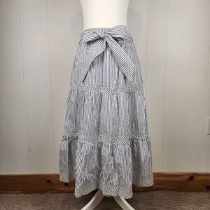 Parker Midi Skirt Waist Bow Blue White Stripe Womens 6 Cottagecore Country Boho